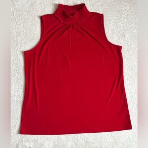 Susan Graver Size LARGE Liquid Knit Smocked Mock Neck Sleeveless Top Red
